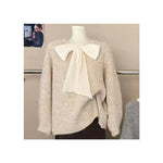 Long Sleeve Sweater with Feminine Bow Accent in Grey or cream