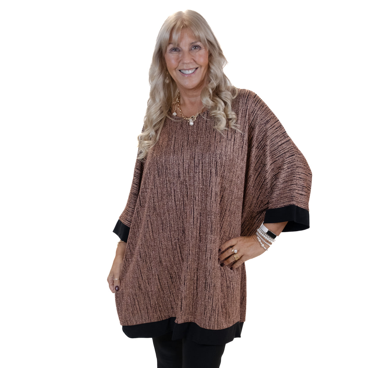 Black Contrast Trim Lurex Tunic