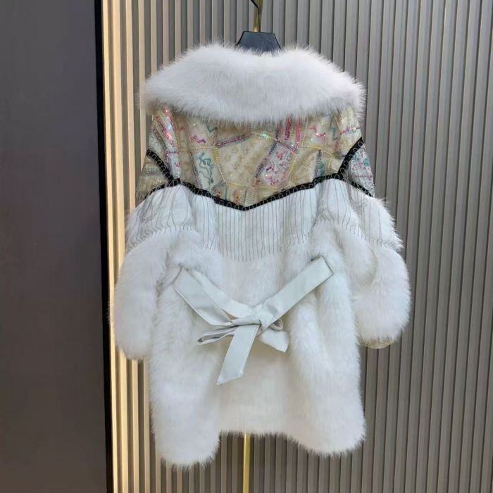 Sequin Amara Chain Embellished Coat in Cream