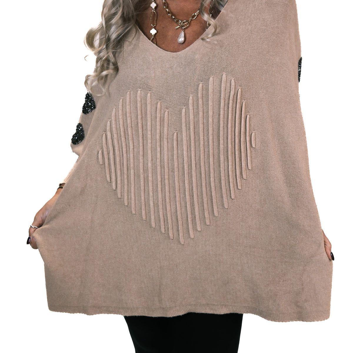 Bling Heart Poncho Jumper