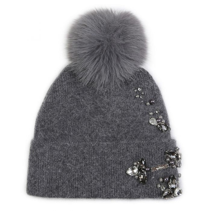 Elegant Pompom Hat with Sparkling Jewels