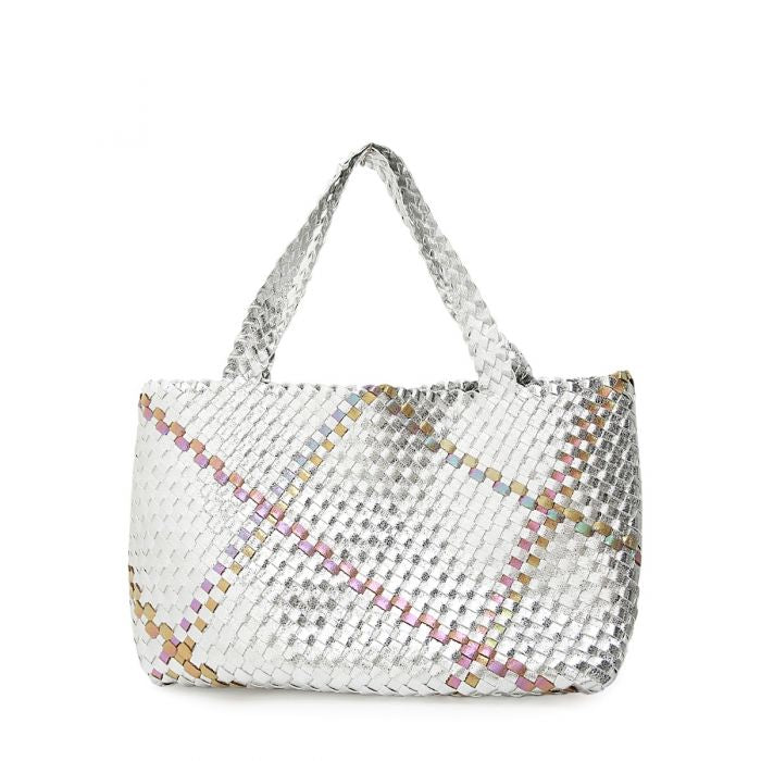 Luxury bag in bag large Weave tote bag in Silver