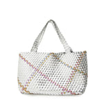 Luxury bag in bag large Weave tote bag in Silver