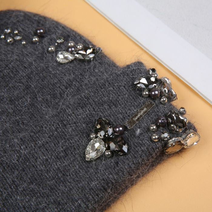 Elegant Pompom Hat with Sparkling Jewels