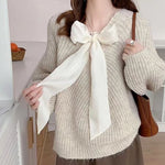 Long Sleeve Sweater with Feminine Bow Accent in Grey or cream