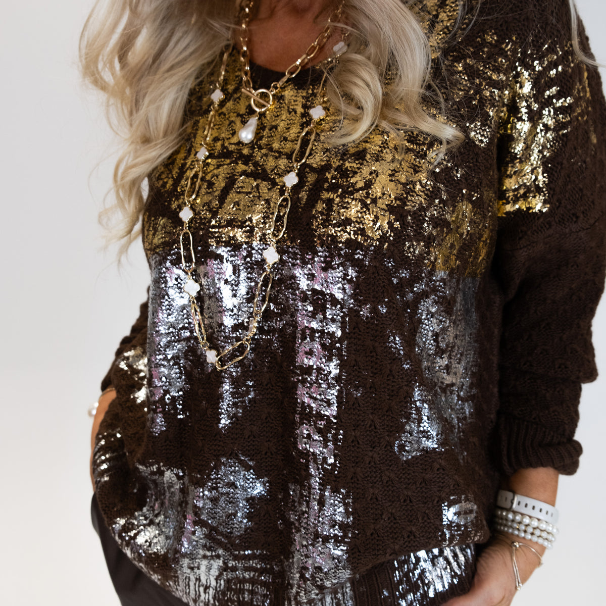 Gold/Silver Foil V Neck Jumper