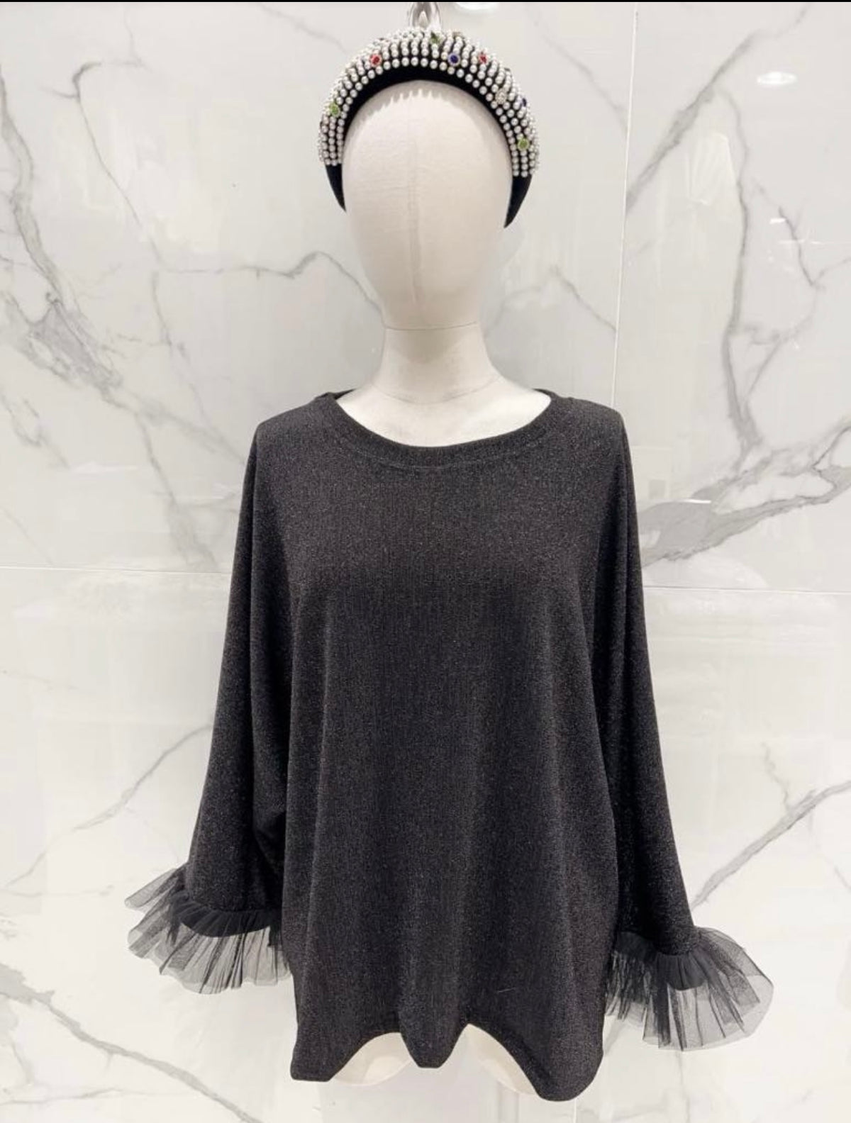 Lurex Top with Frill Net Cuff