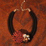 Bloom Necklace with Pearl & Crystals Accents in Black