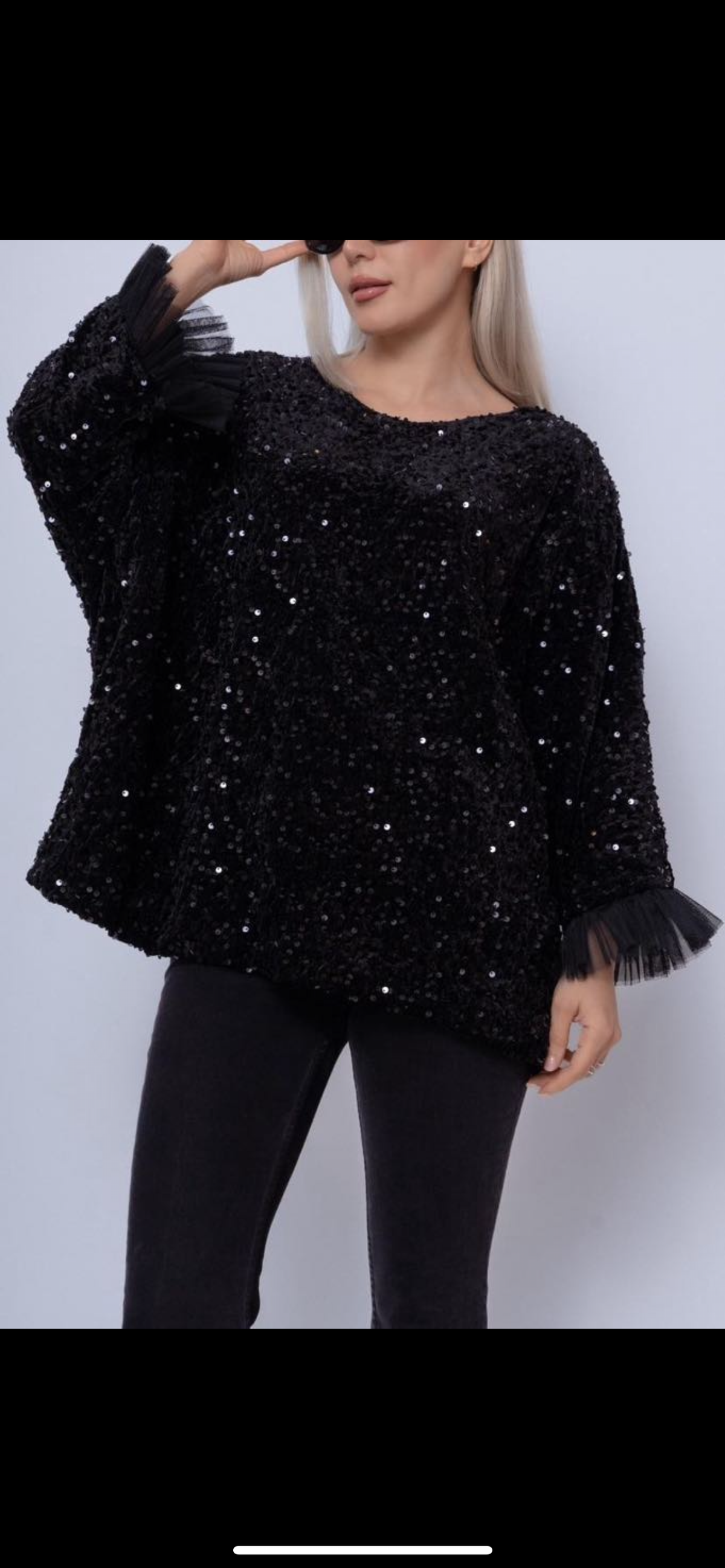 Velour & Sequin Net Frill Cuff Top