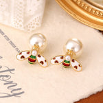 Bee Charm Pearl Earrings Heart Wing Enamel in Cream