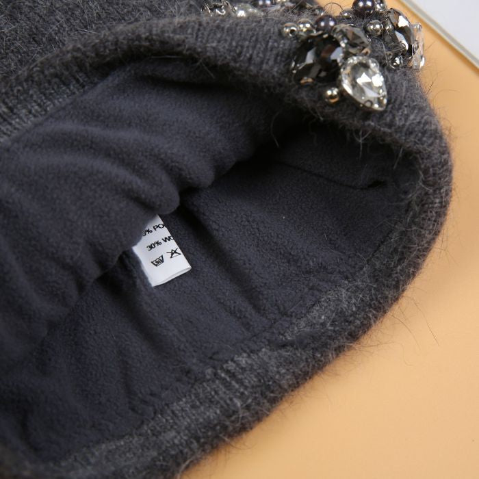 Elegant Pompom Hat with Sparkling Jewels