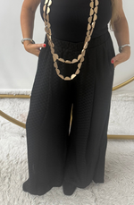 Wide leg black side split patterned pants