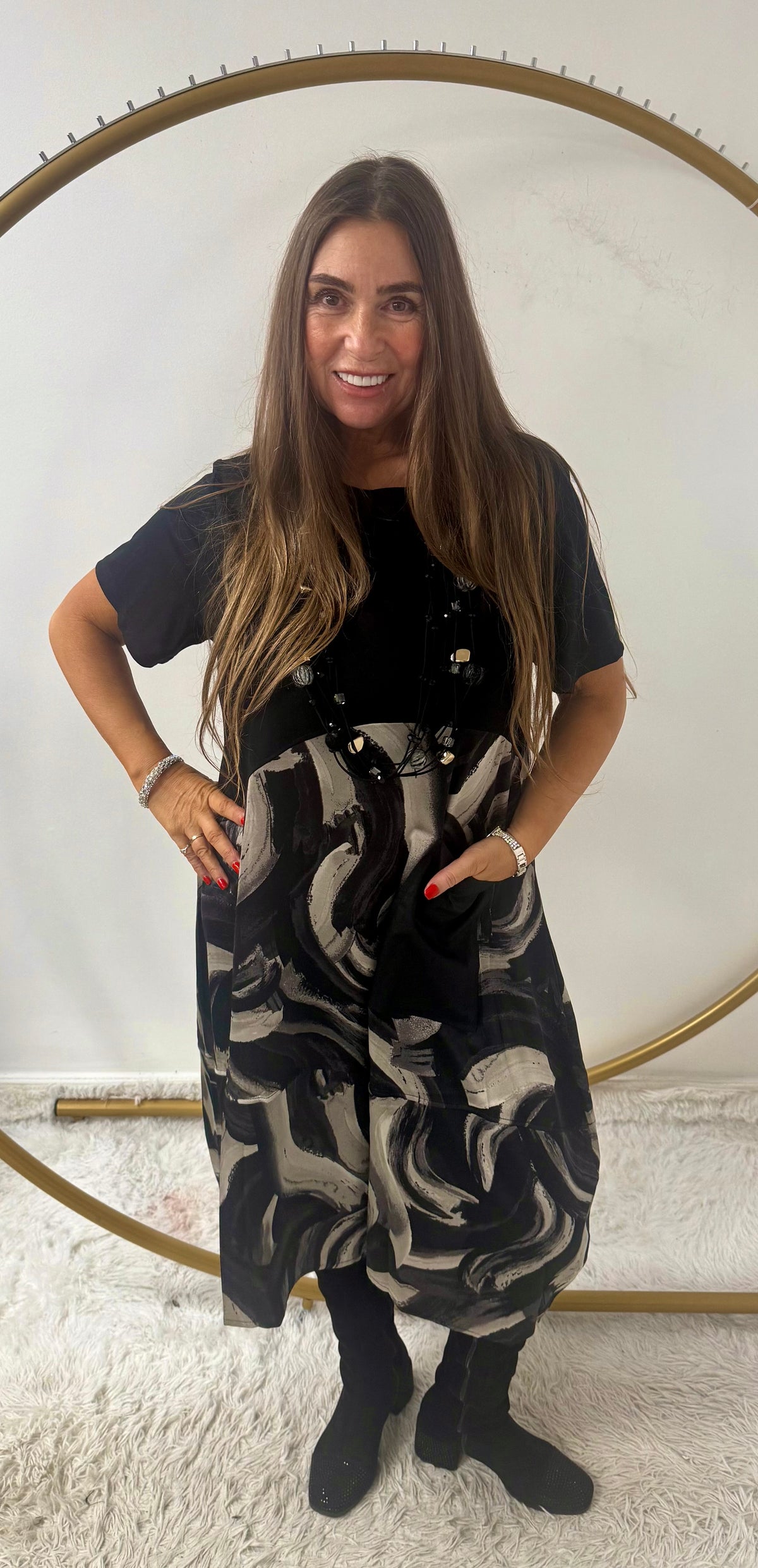 T/shirt pocket dress black & grey