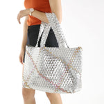 Luxury bag in bag large Weave tote bag in Silver