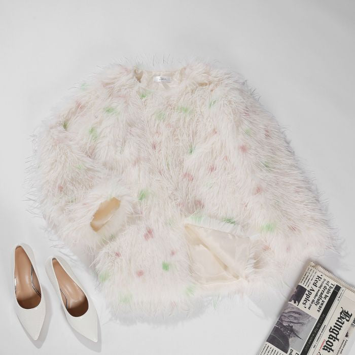 Polka-Dot Shaggy Cape Coat in Pink Mix OFFER ✨✨✨