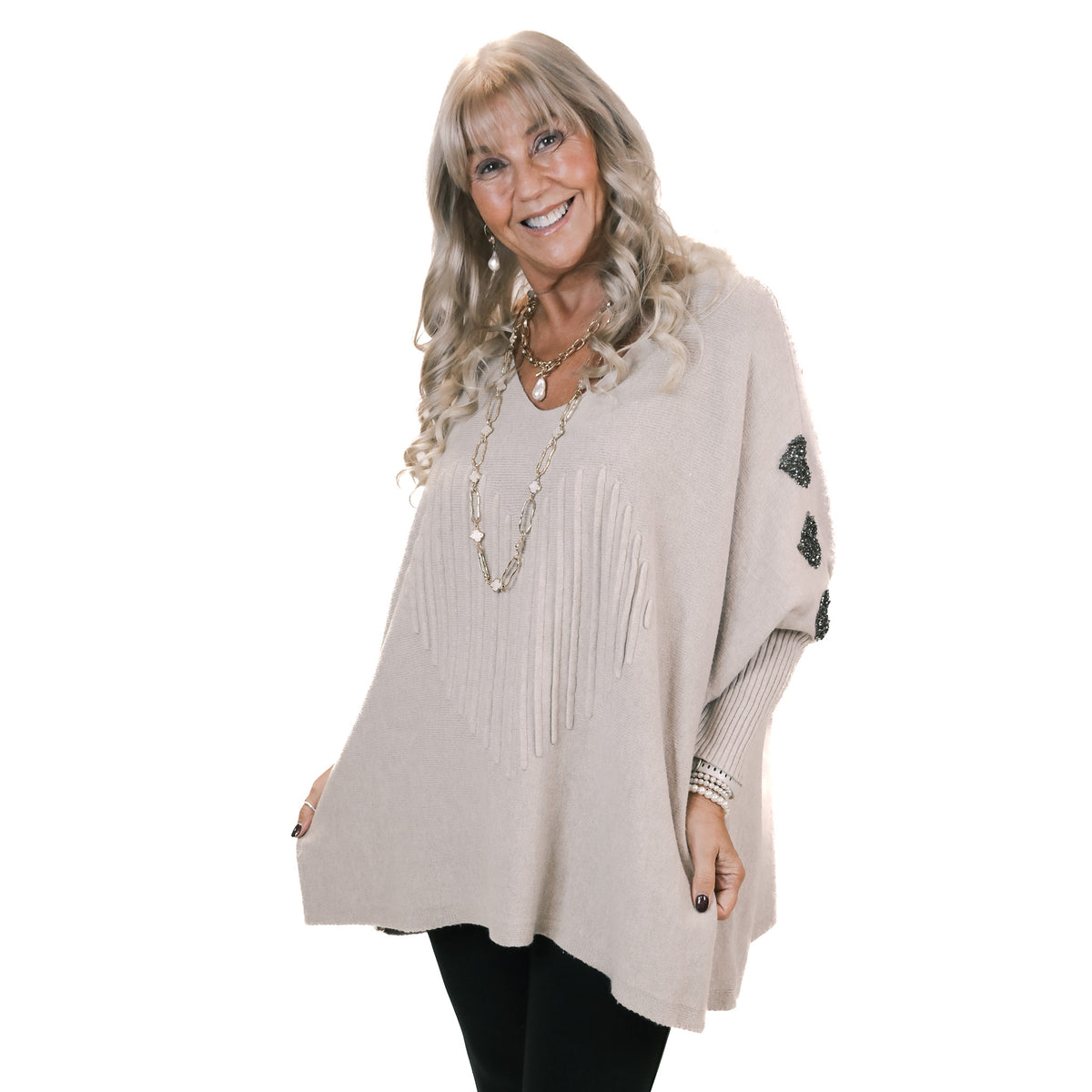 Bling Heart Poncho Jumper