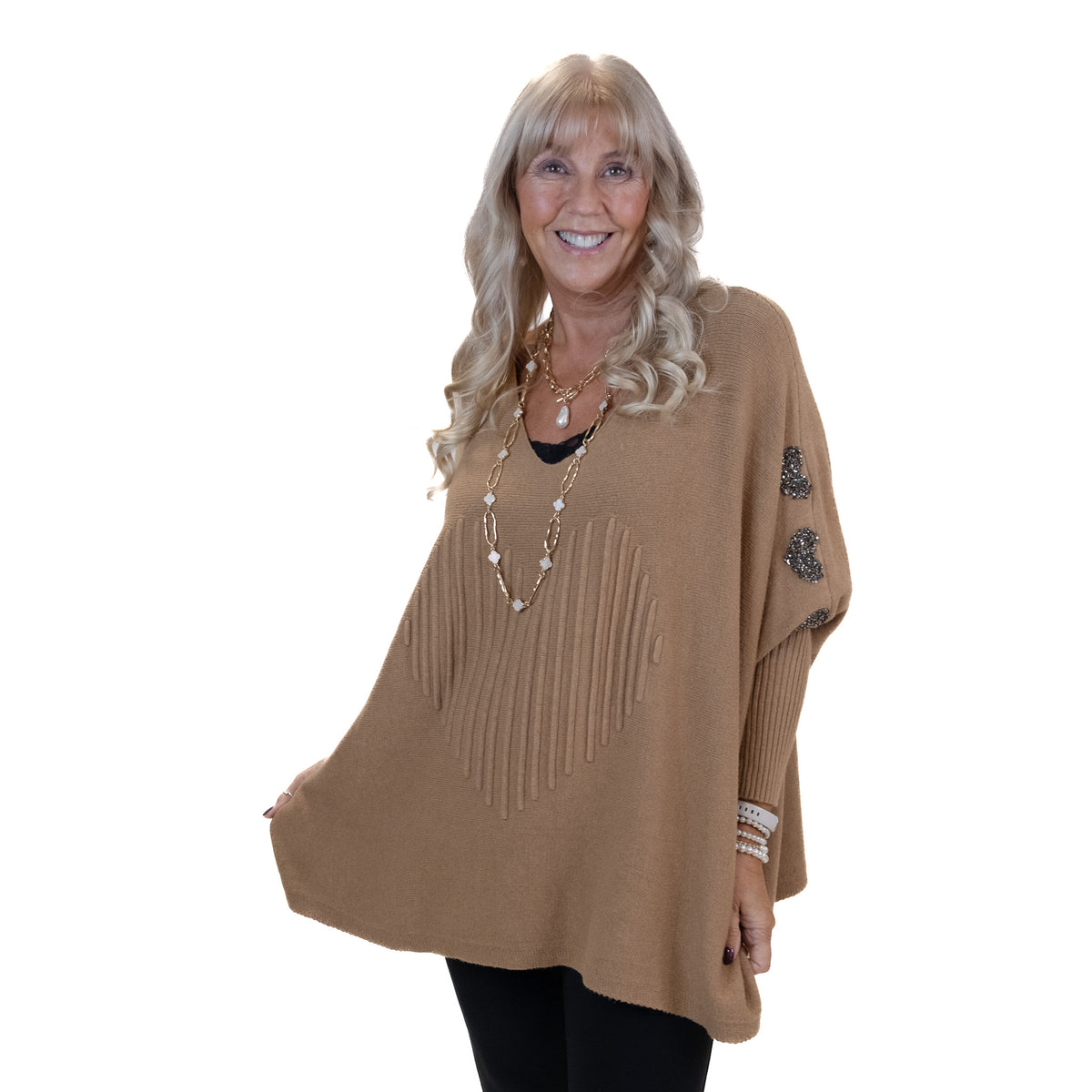 Bling Heart Poncho Jumper