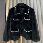 Luxurious Black Faux Fur Pearlies Embellished Jacket