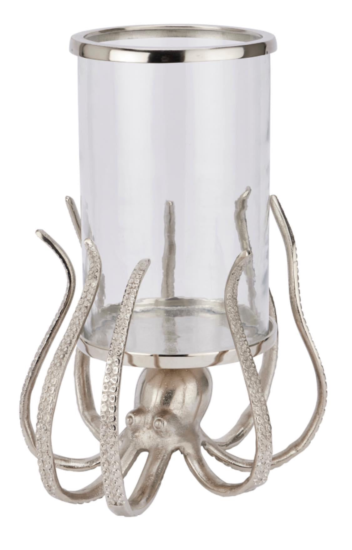Large Silver Octopus Candle Hurricane Lantern