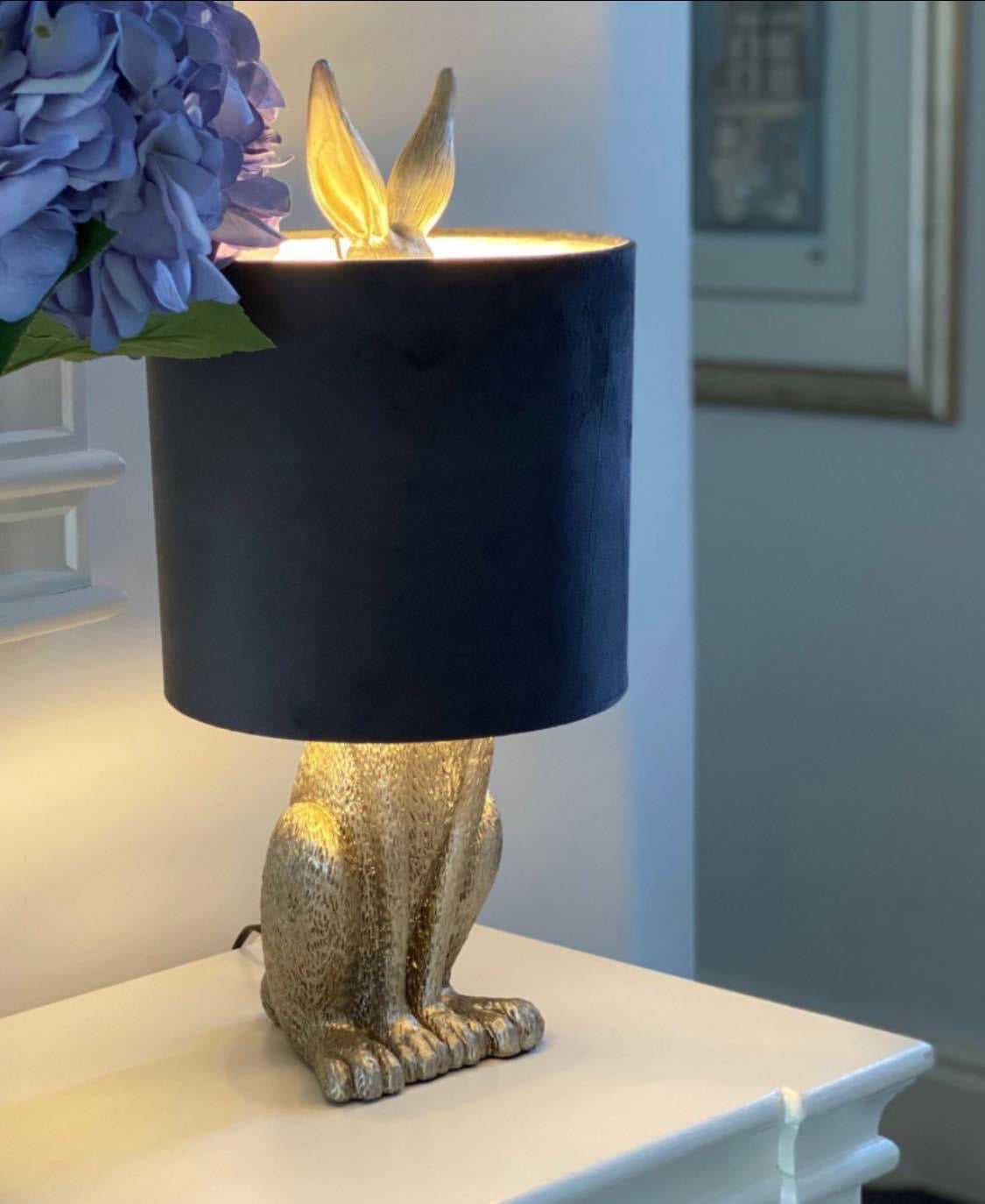 Silver Hare Table Lamp With Grey Velvet Shade