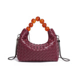 Woven Tote Bag with Beaded Handle in Wine