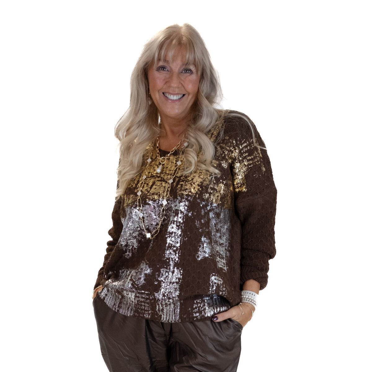 Gold/Silver Foil V Neck Jumper