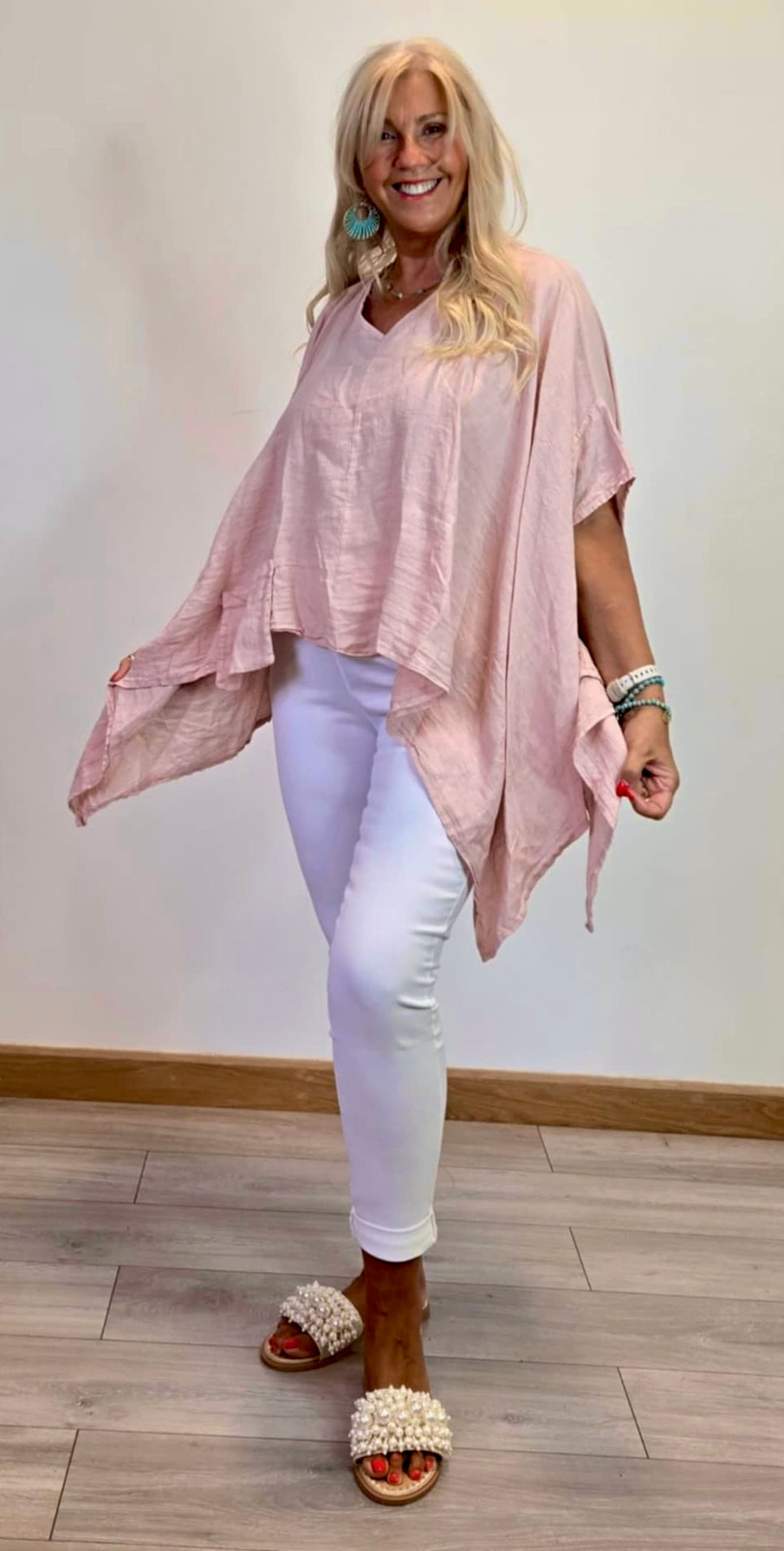Pink Linen Asymmetrical Top Team it with the matching pants