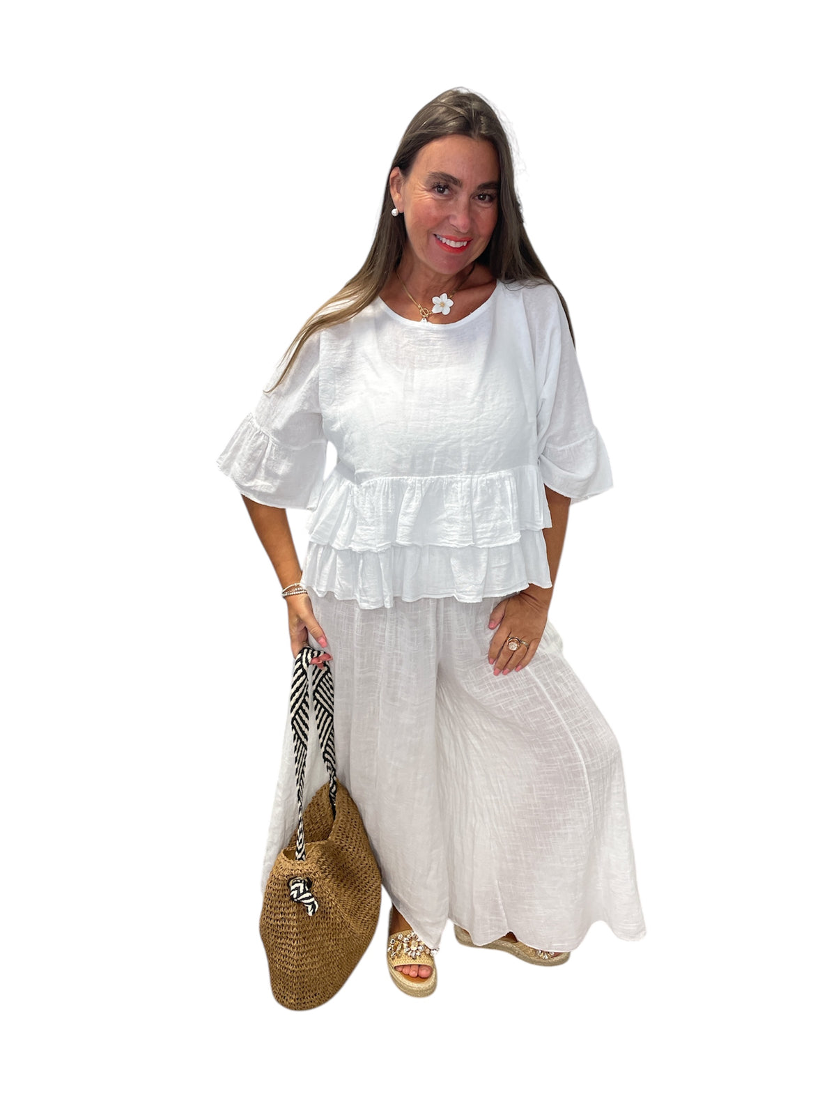 WHITE FRILL SLEEVED TOP