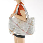 Luxury bag in bag large Weave tote bag in Silver