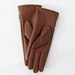 Faux Leather Gloves with Gold Buckle Detail in Brown