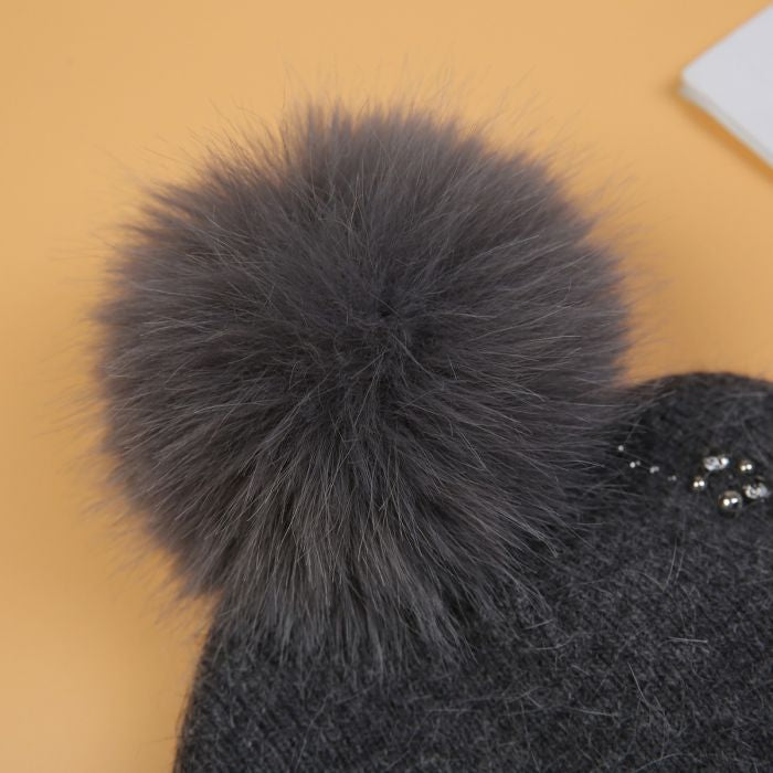 Elegant Pompom Hat with Sparkling Jewels