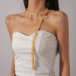 Rhinestone Waterfall Tie Necklace in Gold