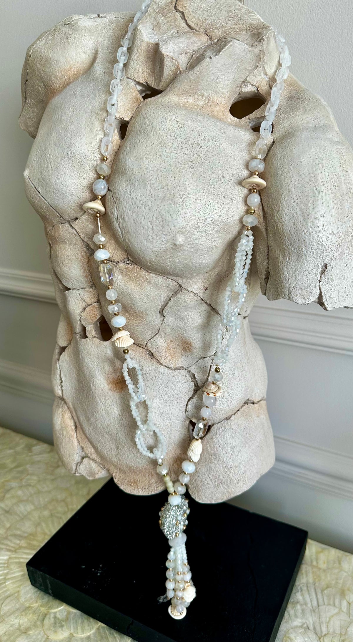 Luxury jewelled heart shell 🐚 long boho necklace