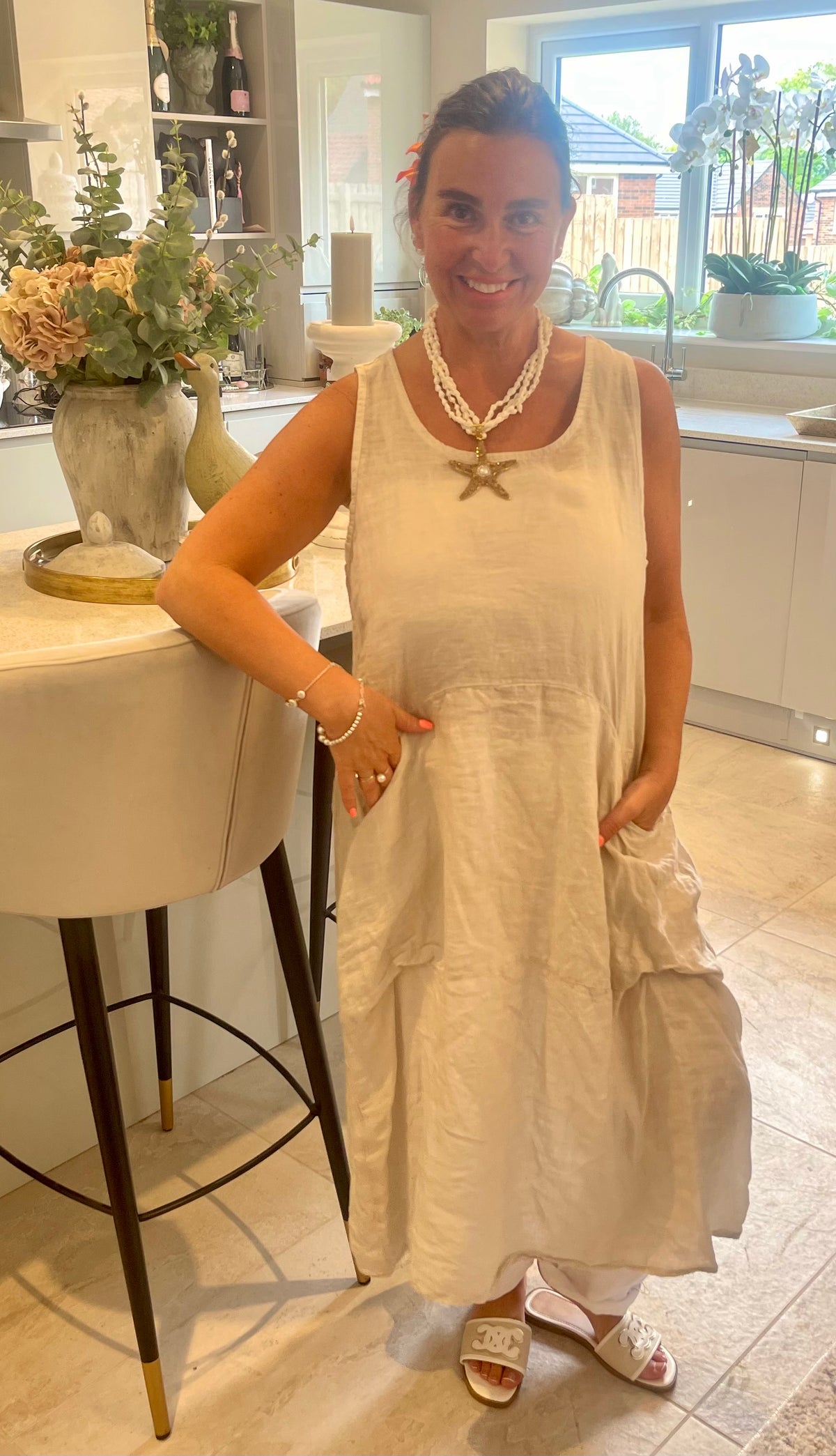 Linen drop pocket dress