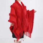 Chic Faux Fur Fringe Knitted Cape in Red