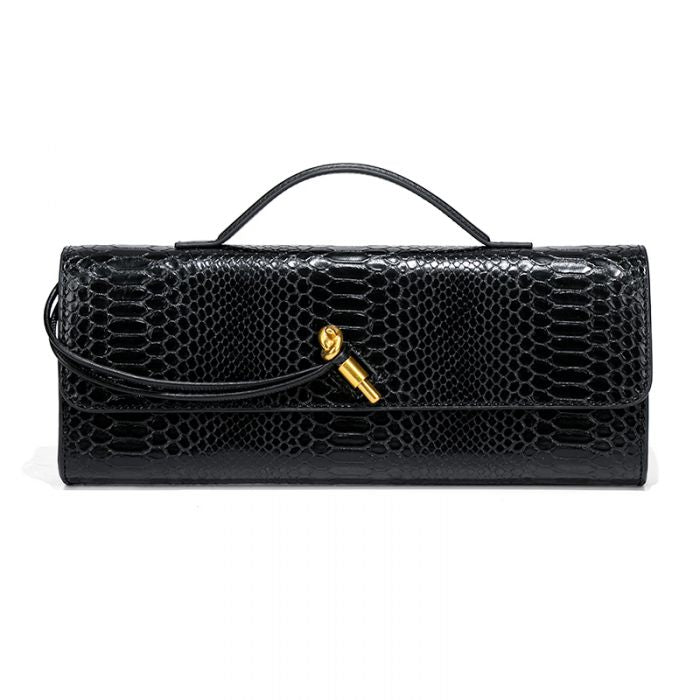 Woven Clutch with Gold Hardware in Black Snake Print