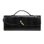 Woven Clutch with Gold Hardware in Black Snake Print