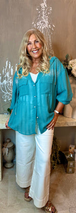 Teal sparkling hooded top