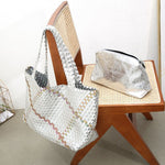 Luxury bag in bag large Weave tote bag in Silver