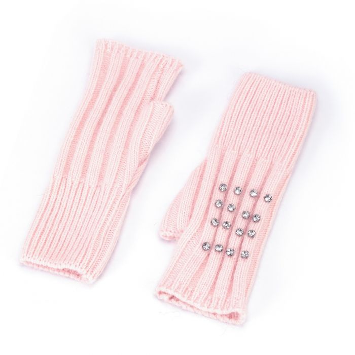 Elegant Knitted Gloves with Rhinestone in Pink
