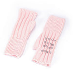 Elegant Knitted Gloves with Rhinestone in Pink