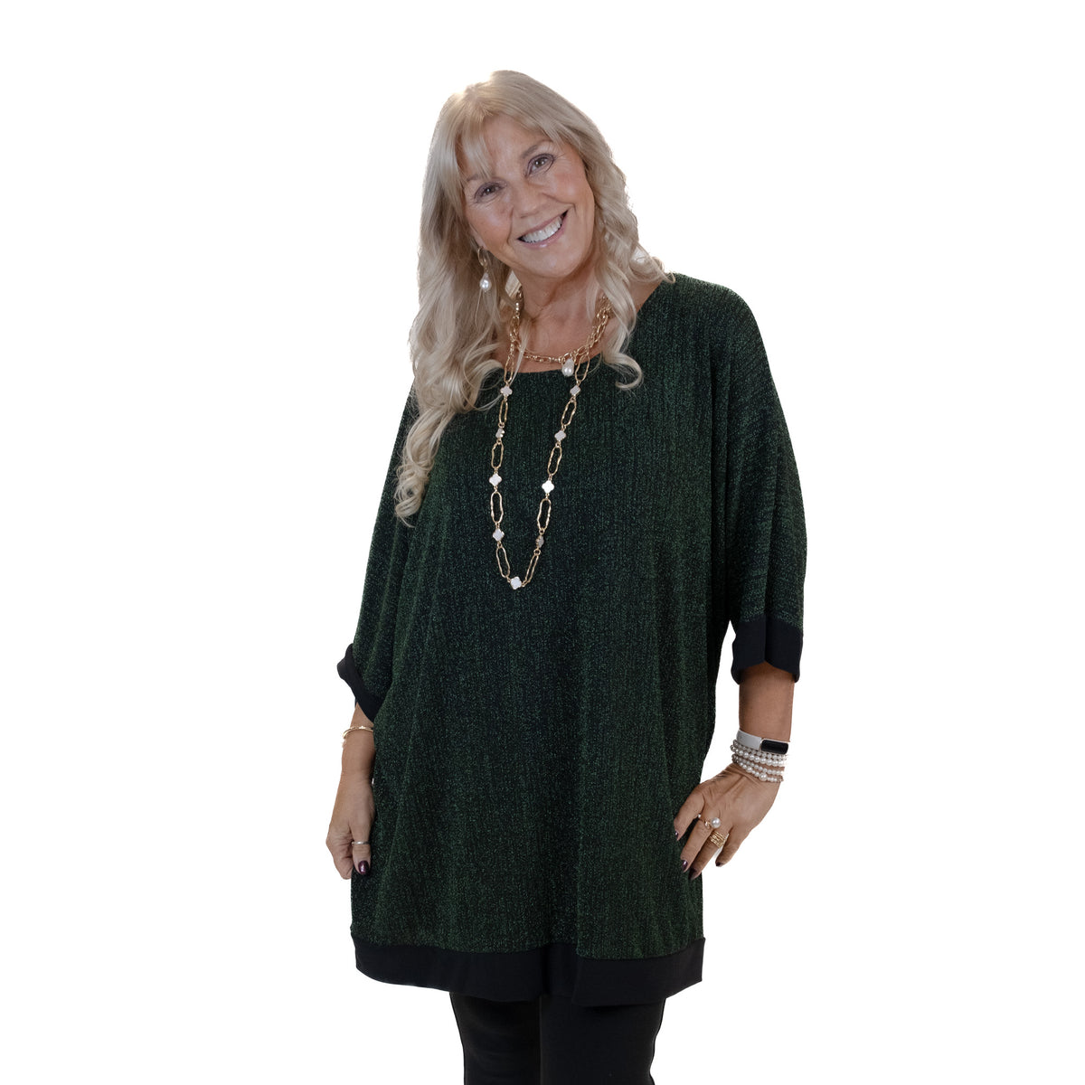 Black Contrast Trim Lurex Tunic