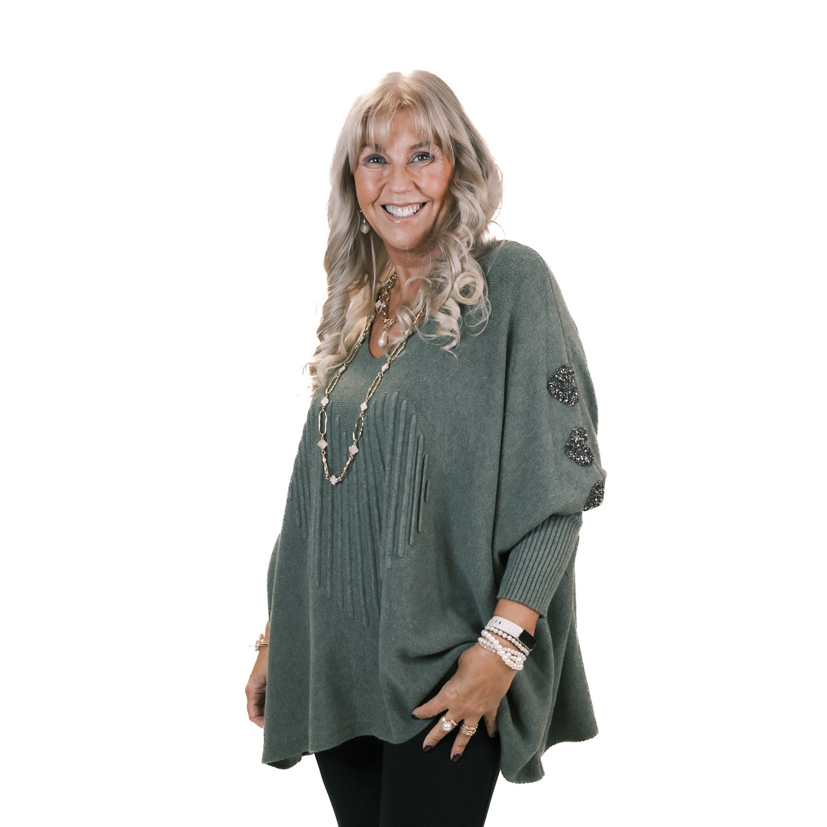 Bling Heart Poncho Jumper