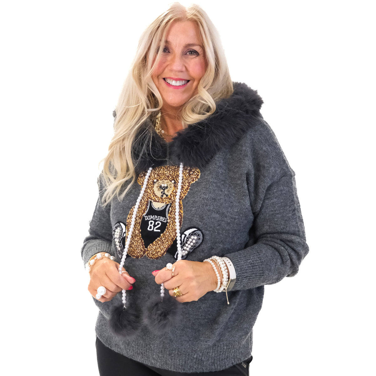 Faux Fur Hooded Teddy Jumper