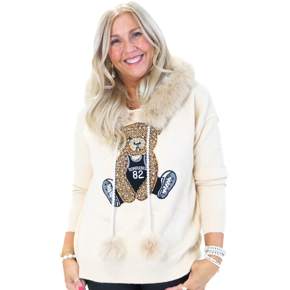 Faux Fur Hooded Teddy Jumper