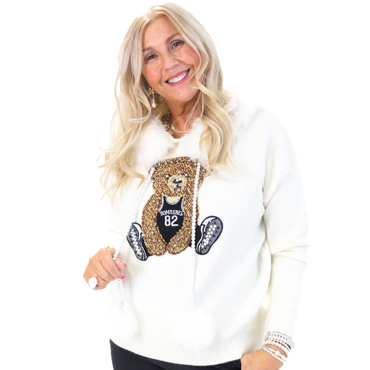 Faux Fur Hooded Teddy Jumper