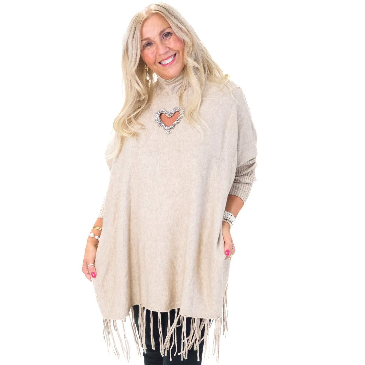 Crystal Heart Fringed Poncho