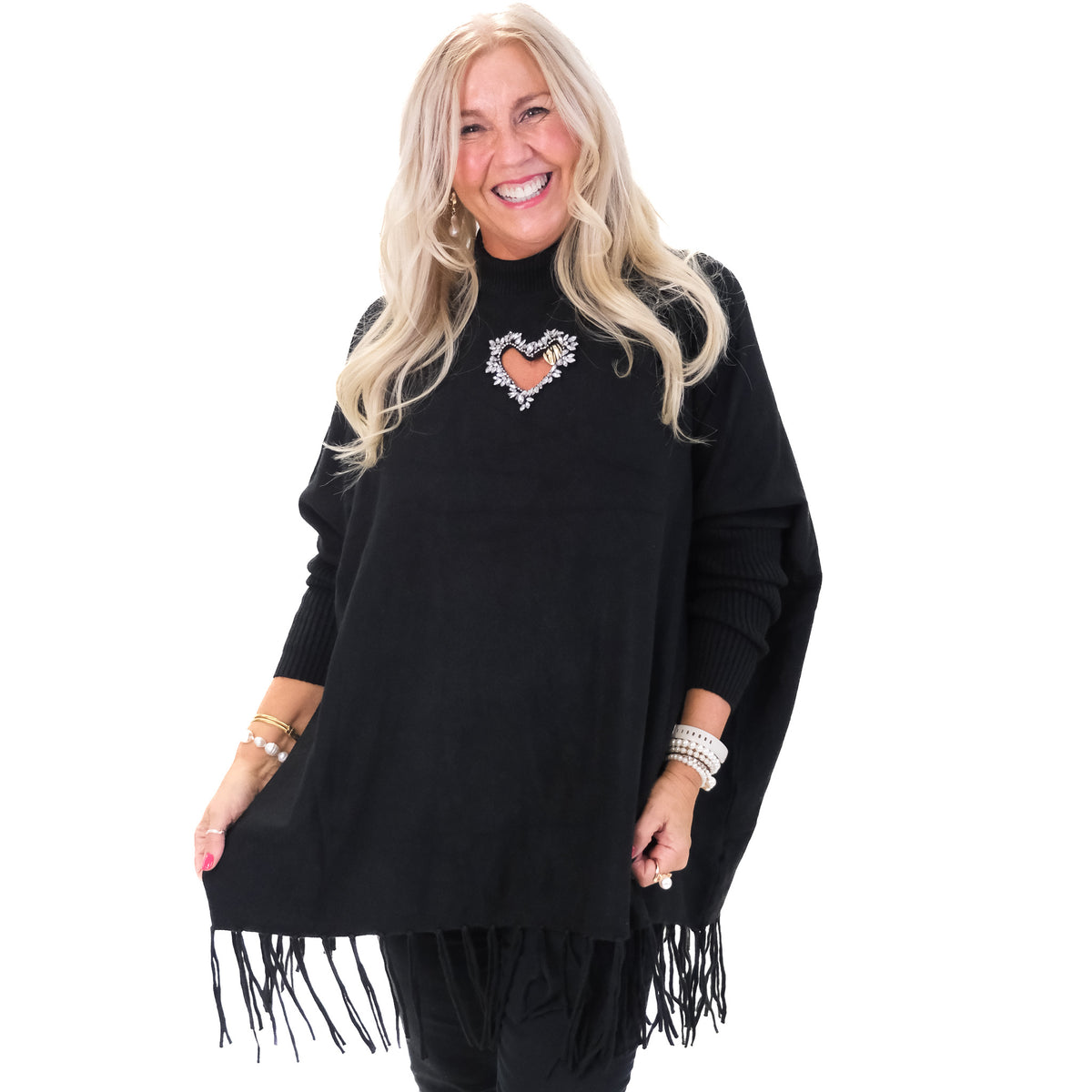 Crystal Heart Fringed Poncho