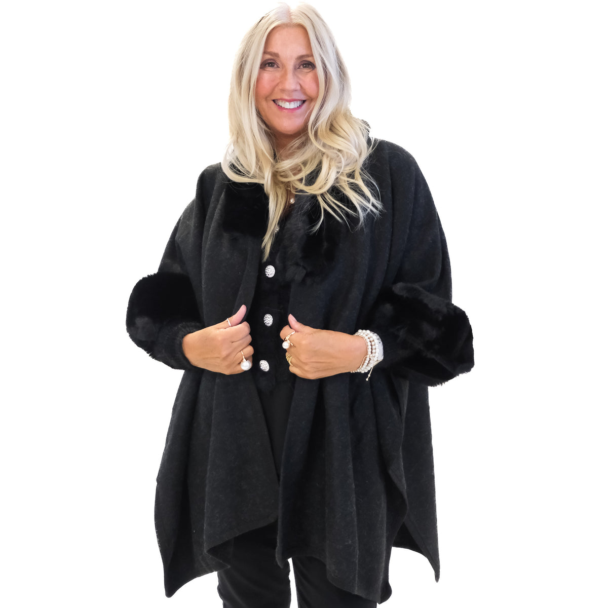 Faux Fur Trimmed Cape