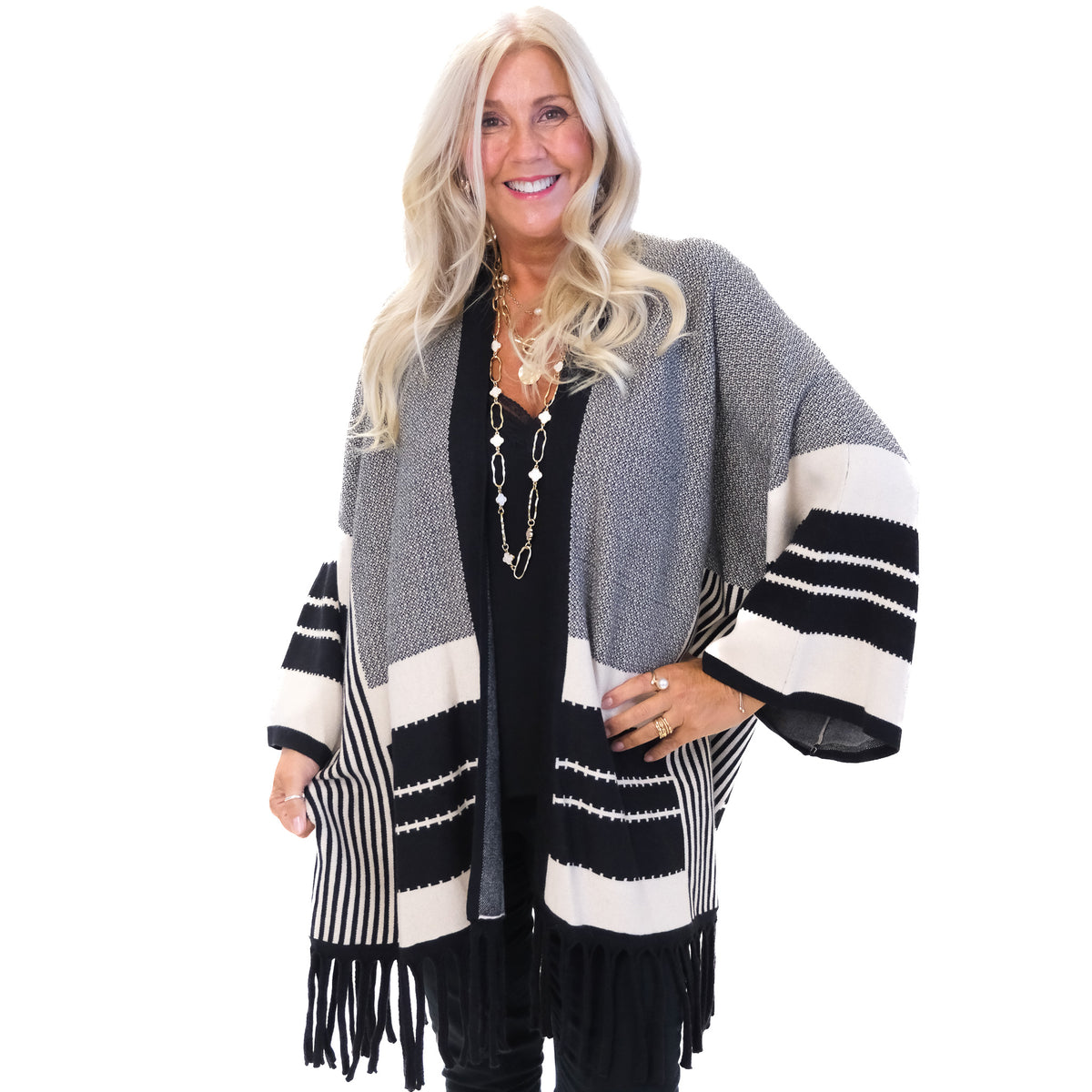 Fringed Stretchy Knit Cardigan